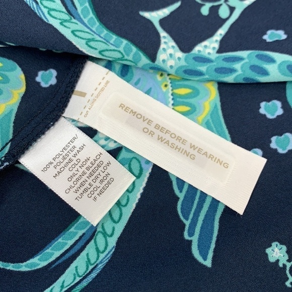 Ann Taylor LOFT Peacock Print Long Sleeve Blouse, Navy Blue/Teal Sz XS, NWT - Picture 7 of 9